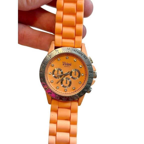 Vivani Quartz Orange Silicone Band Watch With Stainless Steel Caseback & Tachyme - Picture 5 of 8